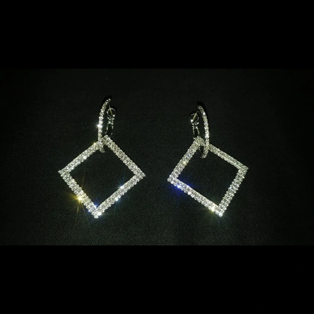 Silver Rhinestone Dangle Earrings